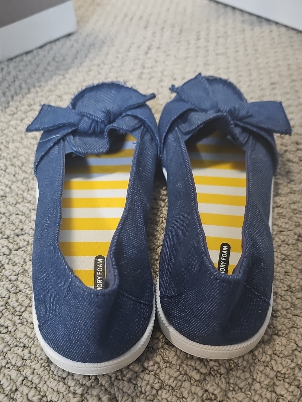 New! Denim Bow Slip-On Flats - Blue, Size 10 - Picture 3 of 5